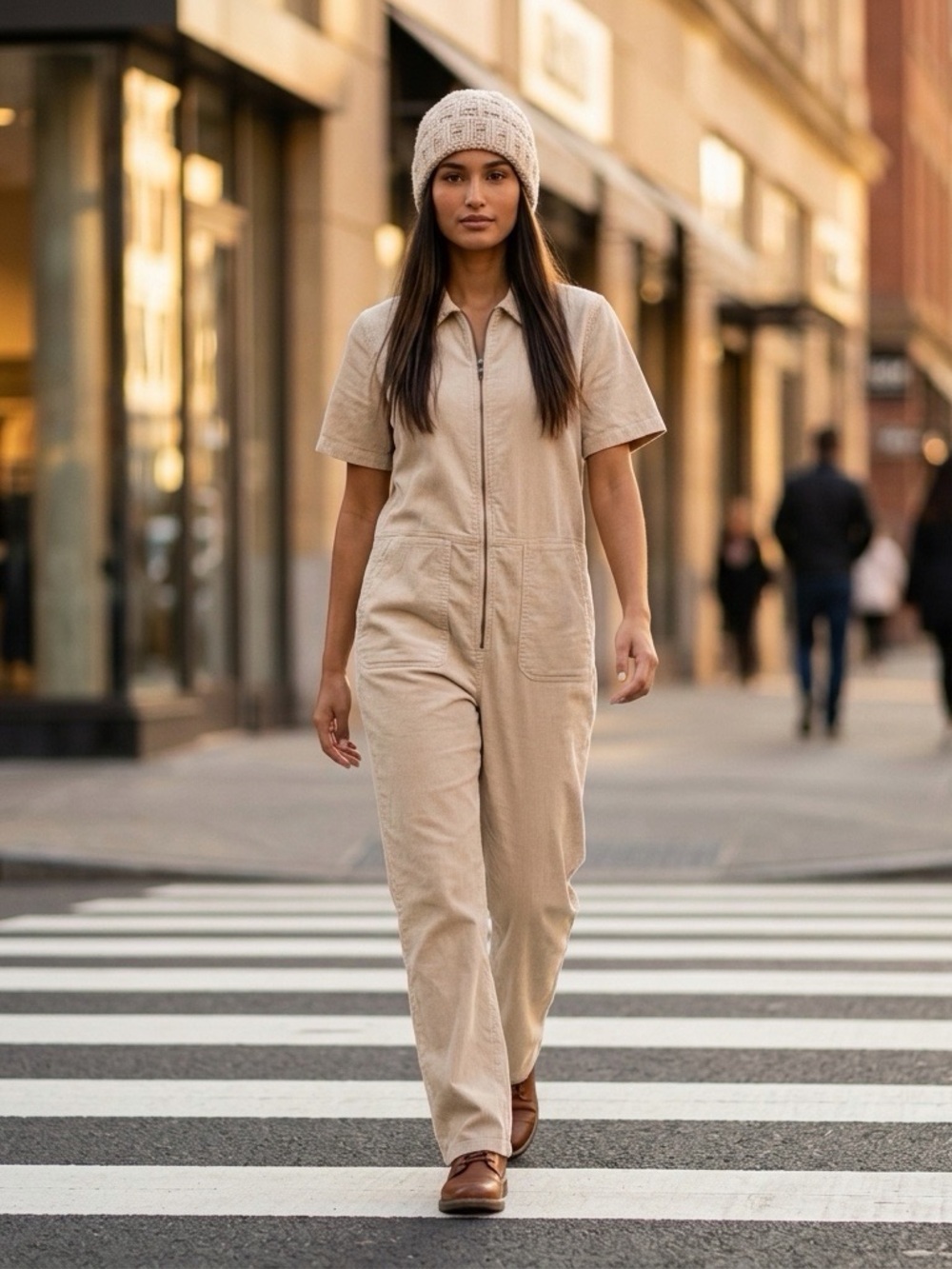 All:Row Dylan Cream Corduroy Utility Zip Front Jumpsuit Women's M